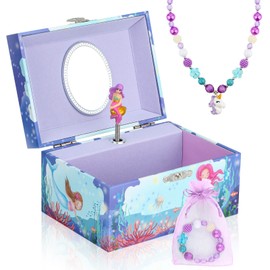 Anyiner Musical Jewellery Box for Girls, Kids Jewellery Box with Spinning Mermaid, Music Box Gift Set with Necklace & Bracelet, Birthday Gifts for Girls Children Age 3-10 (Purple Mermaid)