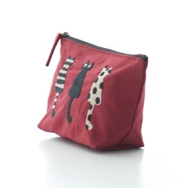 Atsuko Matano 089001-0001-61 Pouch with Gusset (Red), Cat (100% Nylon), Women's, Approx. 4.5 x 4.7 x 2.8 inches (11.5 x 12 x 7 cm)