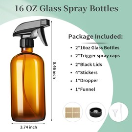 GIVAMEIHF 16oz Amber Glass Spray Bottles,2 Pack Glass Spray Bottles Refillable Empty Bottle with Adjustable Nozzle,Spray Bottle for Essential Oils,Cleaning,Pets,Hair Mister