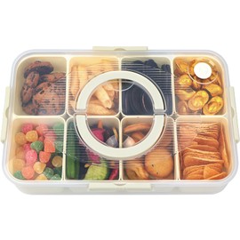 YarkeeSky Air-tight Snackle Box Container Dishwasher Safe, Divided Serving Tray with Lid and Handle, Portable Snack Platters Containers for Candy Fruits, Charcuterie Organizer for Travel
