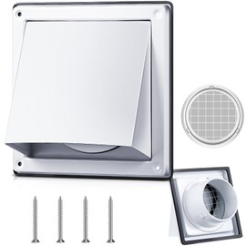 Gisafai 4'' Dryer Vent Cover Outside Walls External Extractor Fan Exhaust Vent Cap Stainless Steel Hood Cushioned Non Return Flap with Sealing Gasket Grille Screen(White)