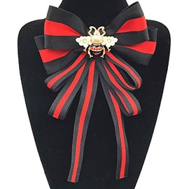 Fashion Red Ribbon Big Bowknot Brooch Pins 2018 For Woman Rhinestones Crystal Tie Collar Jewelry Accessories (Black)