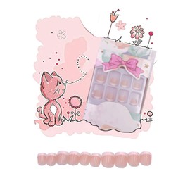 MISUD Kids Press on Nails - Kids Glue on Nails with White French Tip, Acrylic Short Design 24 pcs