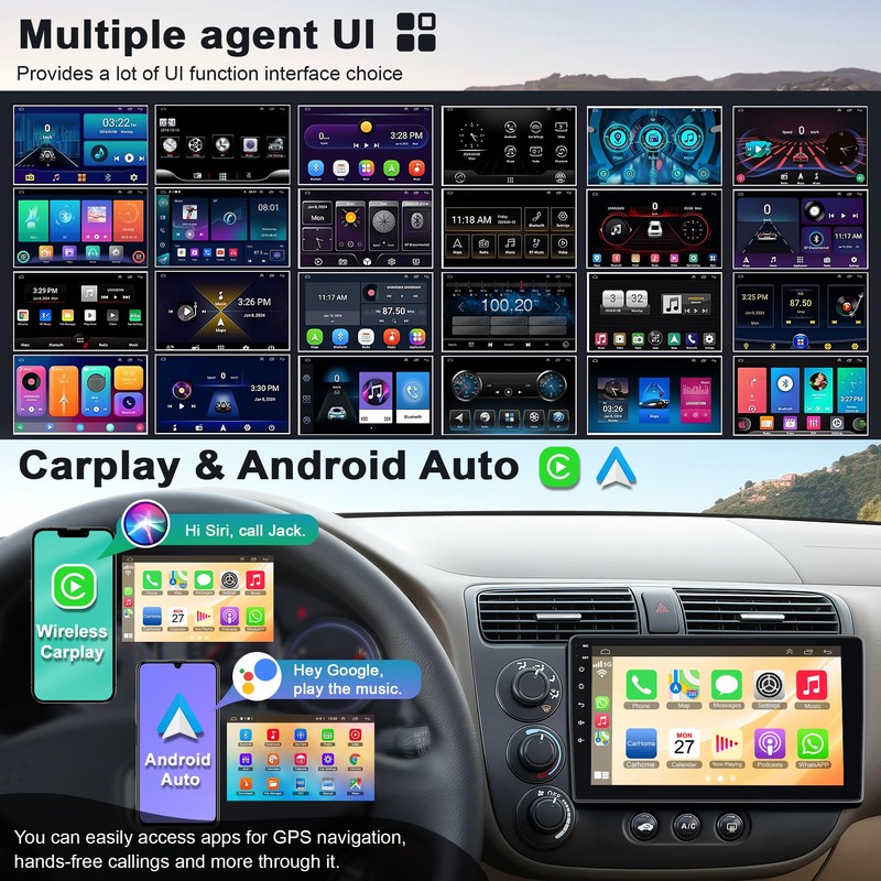 for Honda Civic 2001 2002 2003 2004 2005, Wireless Carplay&Android