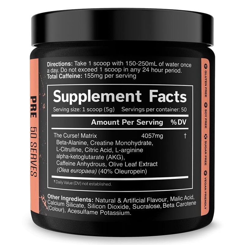 JNX Sports The Curse Peach Rings Pre-Workout Powder, 50 Servings