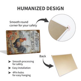 Jenifu Rooster Crowing Farm Fence Wall Plaque In The Morning When I Rise Give Me Vintage Metal Tin Sign For Home Garden Farmhouse Yard Farm Decorative Home Decor Signs Funny Wall Decor 8x12 Inch