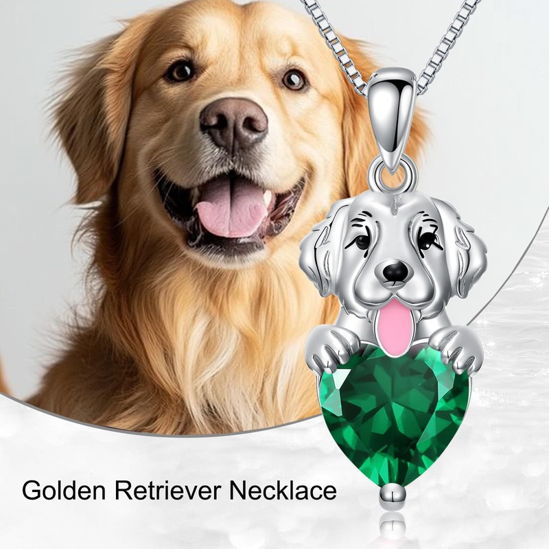 OUTANG Golden Retriever Dog Necklace with Synthetic Birthstone Dog Pendant