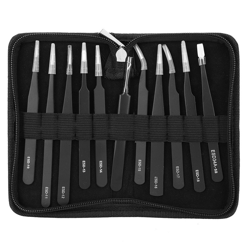 11Pcs/Set High Hardness Stainless Steel Precise Tweezers Repairing Tool Accessories