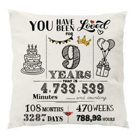 Yontree 9th Birthday Gift for Girls and Boys, 45x45 CM 9th Birthday Cushion Cover Double-Sided Throw Pillow Cover Cushion Case 9th Birthday Decorations 9 Year Old Birthday Present