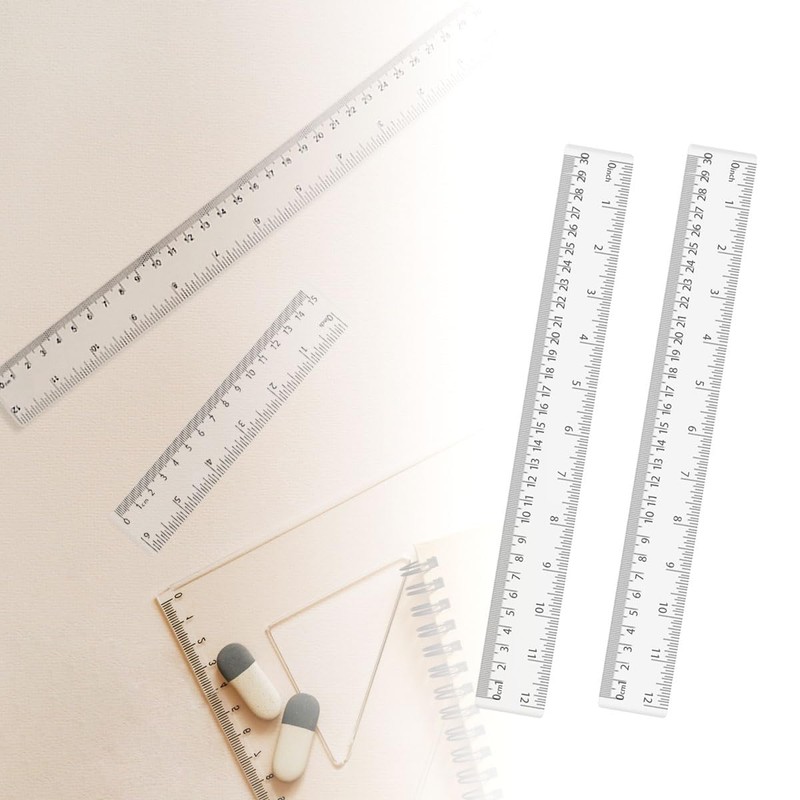 4 Pack Clear Plastic Straight Rulers, Clear Ruler Bulk, Transparent