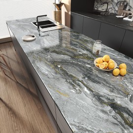 YENHOME Grey Gold Liquid Marble Contact Paper for Countertops Waterproof 24"X118" Glossy Self Adhesive Marble Wallpaper Peel and Stick Countertops Marble Wallpaper for Walls Dresser Counter Top Covers