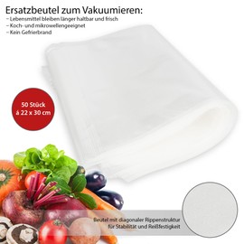 ProfiCook Profi-Folienbeutel 22cm x 30cm inkl. 50 Beutel, für alle Balken Vakuumierer und viele Folienschweißgeräte, sehr stark-reißfest und kochfest, Sous Vide, wiederverwendbare Folienbeutel