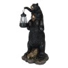 Rustic Black Bear Carrying Cub On Shoulder Statue Solar LED