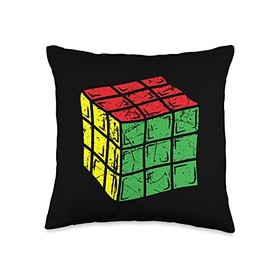 Rubiks Cube Apparel 80's Vintage Clothing Rubiks Clothing 80's Vintage 3x3 Cube Math Game Puzzle Throw Pillow, 16x16, Multicolor