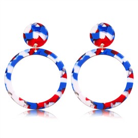 4th of July Earrings for Women Geometry Circle Red White Blue Drop Dangle Earrings Bohemia Tortoise Shell Patriotic Hoop Earrings Mottled Statement American Flag Stud Earrings 4th of July Jewelry