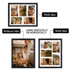 Frametory, 11x14 Picture Frame - Collage Multiple Photos, Black Solid Wood Molding, Display Five 4x6 Pictures with Mat or 14x11 Without Mat - Wooden - Real Glass Cover (Black, 3pack)