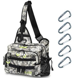 WATA CHAMP【ワタチャンプ】 Fishing Bag, Fishing Carrier Bag, Fishing Shoulder Bag, Waterproof, Large Capacity 7L, Multi-Pocket, 5 Carabiners, Double Zippers, Adjustable Shoulder Pad, Detachable Waist Belt