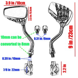 Kucehiup Skull Skeleton Hand Rearview Distinctive Side Mirror 8mm 10mm Handlebar Mirror Mount Holder Clamp Adaptor for Motorcycle Scooter Bicycle Moped Bike Standard Bike(Red)