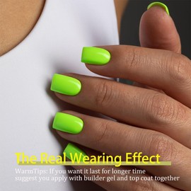 SXVME Soft Gel Nail Tips Short Square 300Pcs Pre-applied Tip Primer Nail Tips, Natural Neon Green Colored Gel Tips Acrylic Fake Nails Extensions False Nails Press ons for Easy DIY