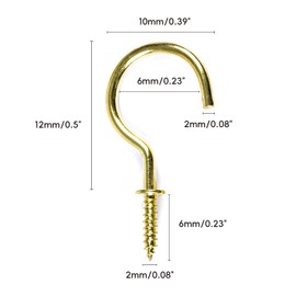 Septe 100 Pcs 1/2 inch Ceiling Cup Hooks Screw Hooks for Hanging (Gold)