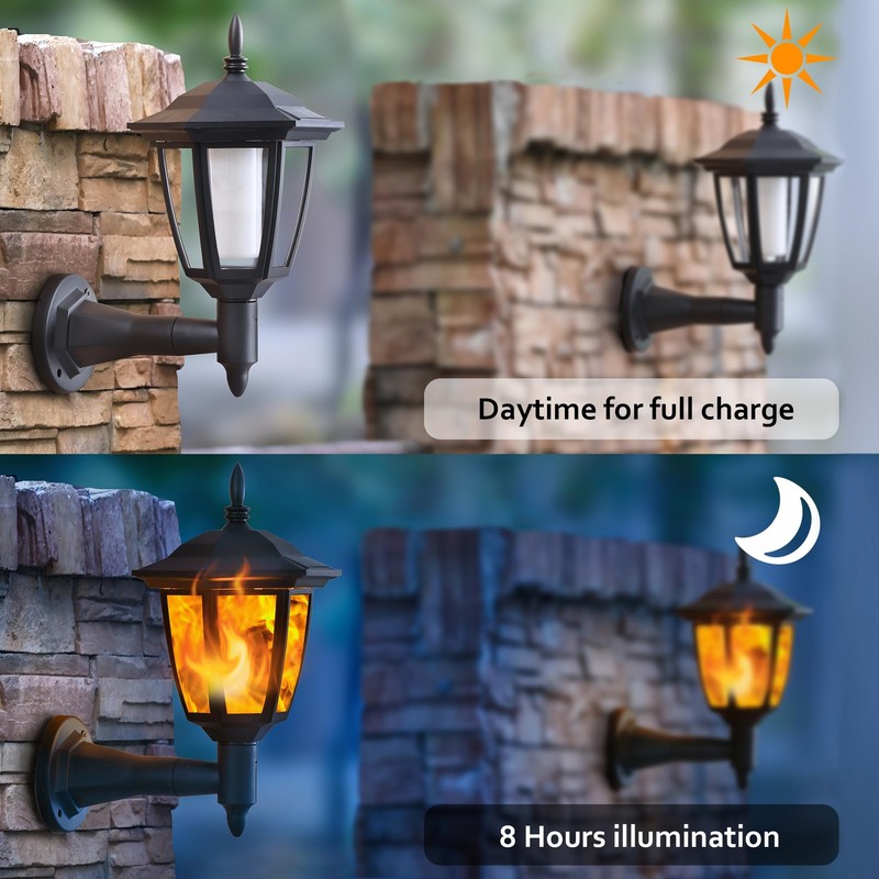 Dynaming 2 Pack Solar Flame Wall Lanterns Outdoor, Solar Powered