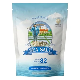 Pure Flourish Coarse Sea Salt 1.1 LB | Certified French Harvest & Import | Organic & Unrefined | Rich in 82 Essential Minerals | Hand Harvested Light Grey Coarse Salt Crystals from France