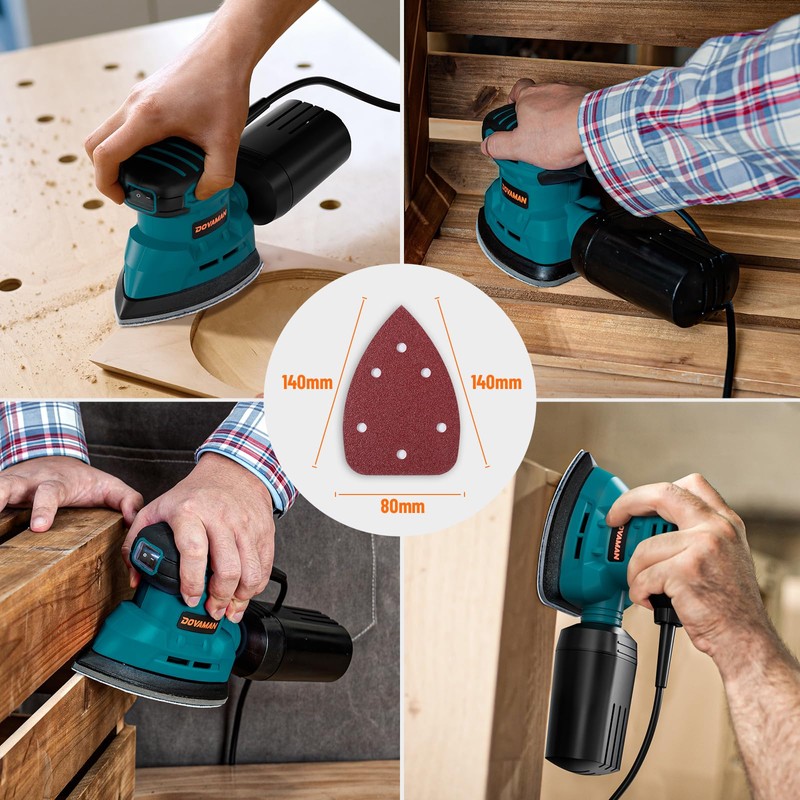 DOVAMAN DLS03A Detail Sander, 130W Palm Sander Tool, Dust Collection