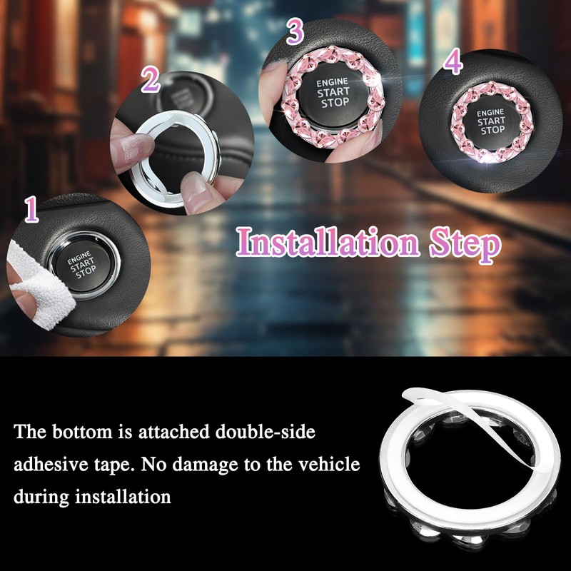 Soleebee 2 PCS Bling Car Engine Start Stop Trim Ring