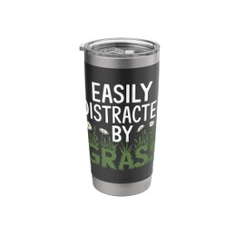 Funny Lawn Care Easily Distracted By Grass Lawn Mowing Mower Stainless Steel Insulated Tumbler