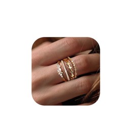 FINREZIO Gold Rings for Women Non Tarnish 14K Gold Cubic Zirconia Ring Set Thin Stacking Rings Statement Band Rings Gold Stackable Rings Size 5 4PCS