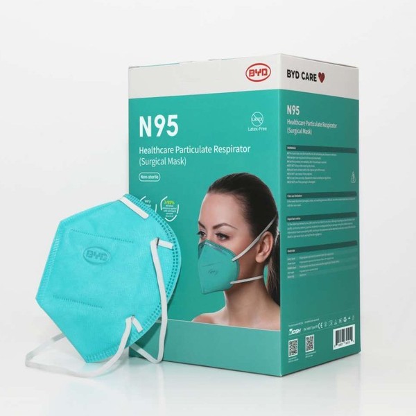 BYD Care N95 Face Mask - BYD Care N95 Healthcare Particulate Respirator Flat Fold Masks Blue 20 Pack