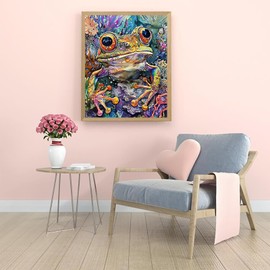 XTXGERL Green Frog Painting by Numbers Kit Adults, Colourful Painting Arts Crafts, Frog in Water Painting by Numbers, Canvas for Home Wall Decor DIY Brushes and Acrylic Pigments Frameless 16''x20''