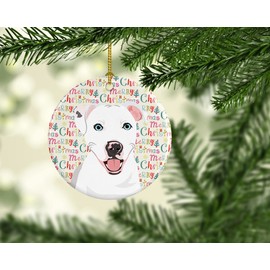 Caroline's Treasures Pit Bull White #1 Christmas Ceramic Ornament Christmas Tree Hanging Decorations for Home Christmas Holiday, Party, Gift, 3 in, Multicolor