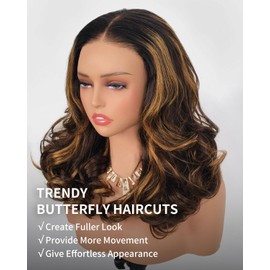 Tinashe Human Hair Wig Glueless Face-Framing Curtain Bangs Loose Body Wave 6×5 HD Lace Front Bob Highlight Blonde Closure Wigs Human Hair Pre Cut Bleached Knots Wigs for Black Women Haircuts 16 Inches