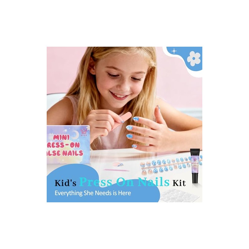 Kit de uñas postizas Qiek de 16 tamaños para niñas: