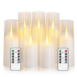 kakoya Flameless LED Candles Upgraded Realistic Flickering Flame Electric Candles,7Pcs Battery Operated Candles with Remote Timers,LED Pillar Candles for Home Decor,Christmas,and Parties（White）