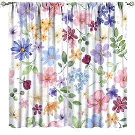 Floral Blackout Curtains, Spring Watercolor Flower Plant Rustic Modern Style Pattern for Bedroom Living Room, 2 Panel Set,42X54 Inch