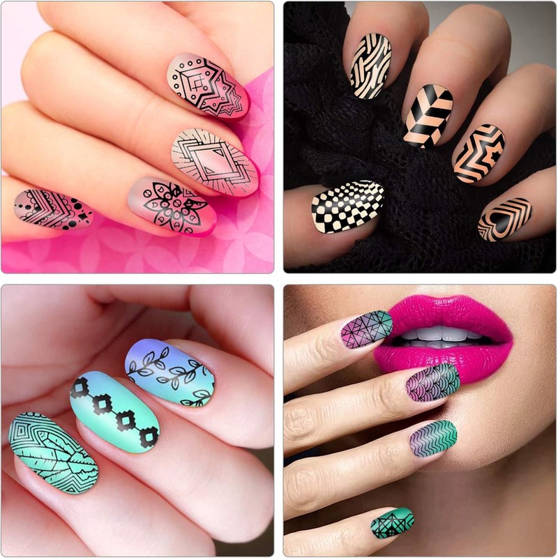 PHOGARY Manicure Stamp Stencils 8 Model Nail Art Stencil Stamping