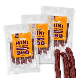 People's Choice Beef Jerky Mini Beef Sticks - Hickory BBQ Jerky Sticks - High Protein Snack for Adults - Zero Sugar and Zero Carb Keto Snack - Individually Wrapped - 4.0 Ounce Bag (Pack of 3)