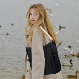 Prite Corduroy Tote Bag for Women Cute Hobo Messenger Purse with Pockets and Adjustable Shoulder Strap for College Office Travel Work Shopping(Black)