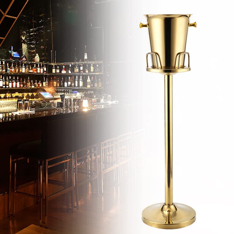 TITIDU Titanium Gold Ice Bucket Rack，Floor Standing Golden Champagne Ice