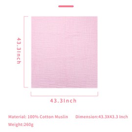 YEBON Baby Muslin Bath Towels, Super Soft Cotton Bath Towel, 6 Layers Baby Swaddling Blanket, 104 x 100 cm, Baby Registration as Shower (Pink)