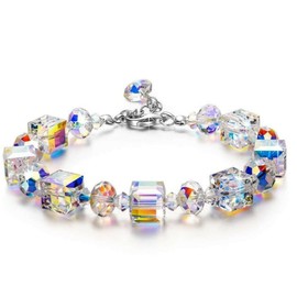 TNSRAY Women's Bracelet with Shining Zirconia Crystal Bracelet Silver Gift, Mother's Day Gifts Women's Bracelet Women Bangle Jewellery Crystals Women's Bracelet for Girlfriend Mother Wife, Metal, No