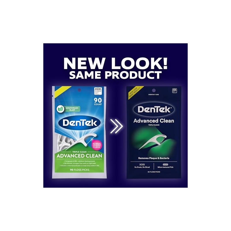 DenTek Triple Clean Floss Pick 3X Clean Removes Plaque Food