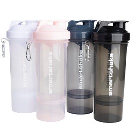 Smartshake Slim 4-Pack Protein Shaker Bottle 400 ml | 13.5 oz - Storage Included - Leakproof Screw-on Lid - BPA Free - Unisex - (Black, White, Stormy Grey, Cotton Pink)