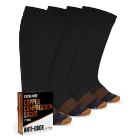 Doctor's Select Copper Plus Size Compression Socks Wide Calf - 2 Pairs | 20-30mmHg Extra Wide Calf Compression Socks Women Copper for Swelling, Varicose Veins | Black