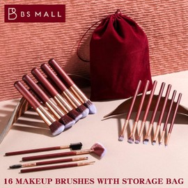 BS-MALL 16 Pcs Premium Makeup Brushes Synthetic Foundation Powder Concealers RED