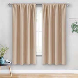 JIUZHEN Blackout Curtains for Bedroom/Living Room - Thermal Insulated Light Blocking Curtains, Rod Pocket Curtains with Tiebacks, Room Darkening Curtains, 42 x 63 Inch Curtains 2 Panel Set, Beige