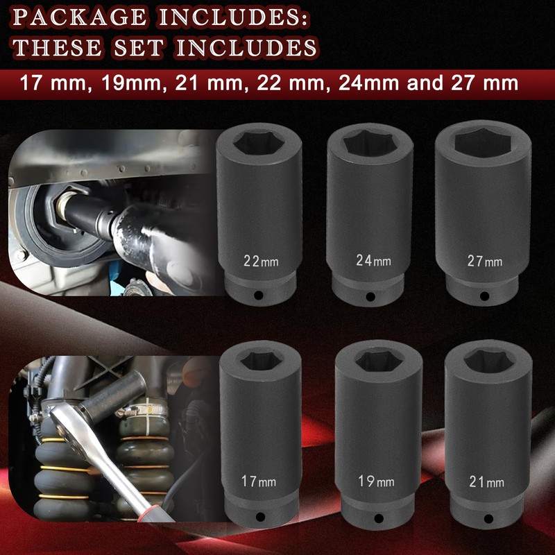 Danhonwin 6 Pack 1/2" Crank Bolt Socket Set,17MM, 19MM, 21MM,