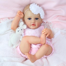 SCOM Realistic Reborn Baby Dolls - 18 Inch Real Life Baby Girl, Newborn Baby Doll with Soft Cloth, Looking Lifelike Baby with Full Body Vinyl for Kids Age 3+ Gift